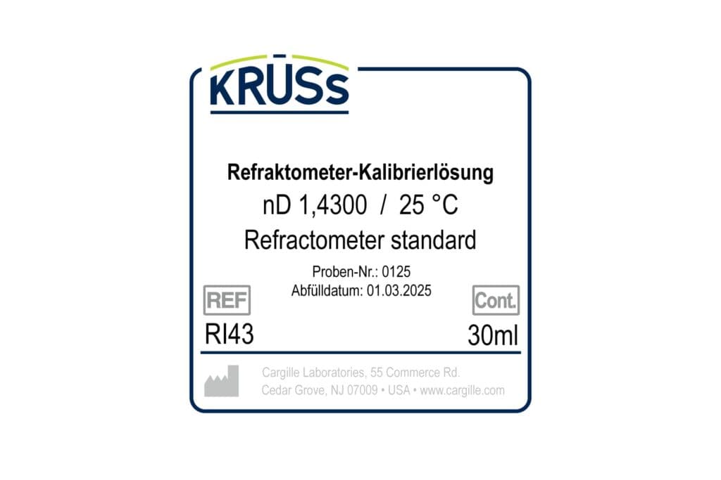 Eticheta lichidului de calibrare KRÜSS RI43, 1,4300 nD la 25 °C, 30 ml