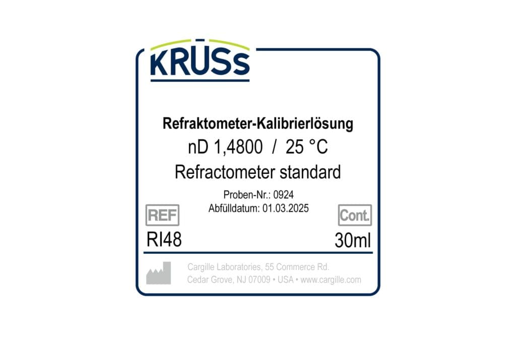 Eticheta lichidului de calibrare KRÜSS RI48, 1,4800 nD la 25 °C, 30 ml